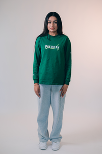 "Emerald Horizon Layer" - Printed Green Pakistan Long Sleeve