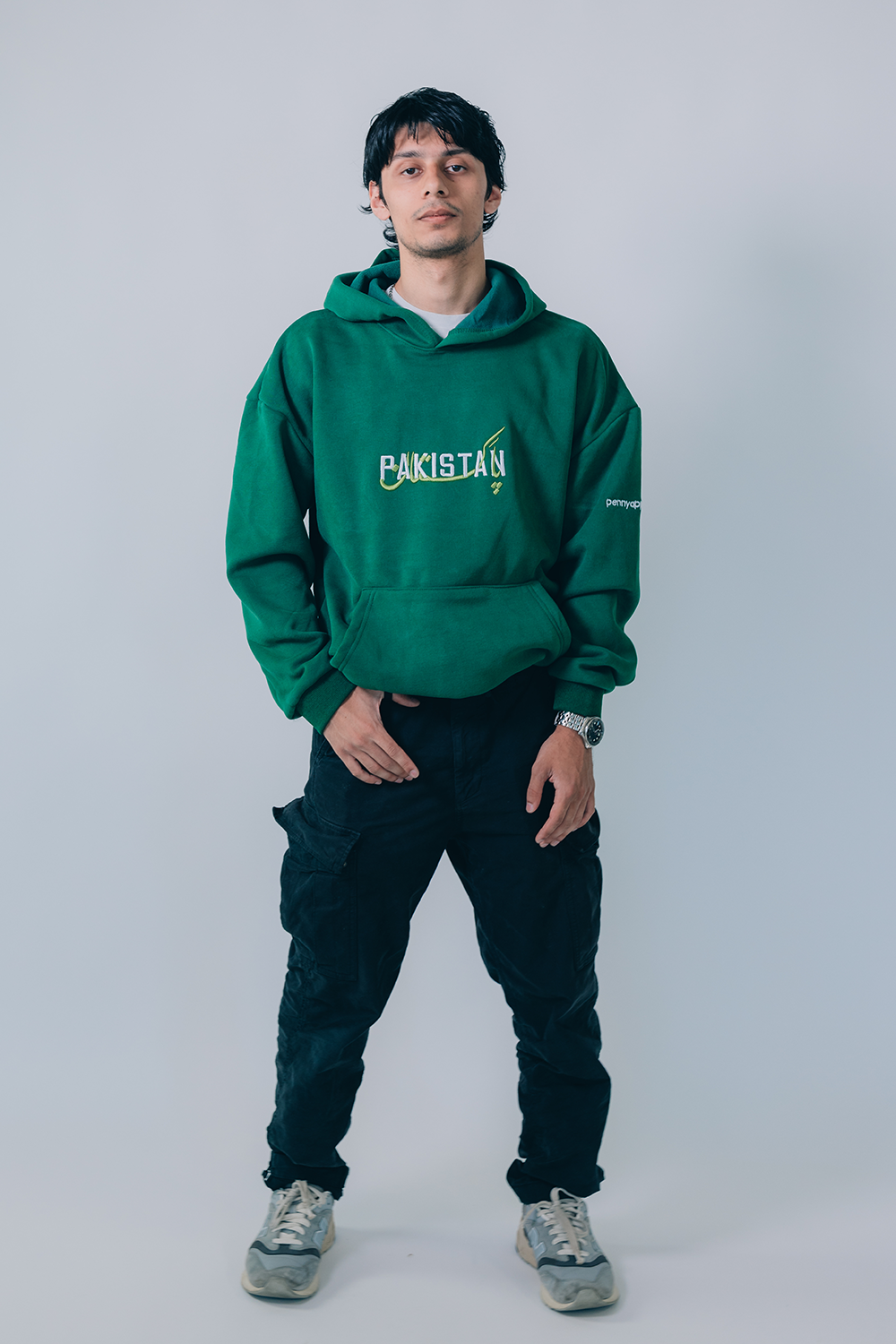 "Emerald Emblem" - Embroidered Green Pakistan Hoodie